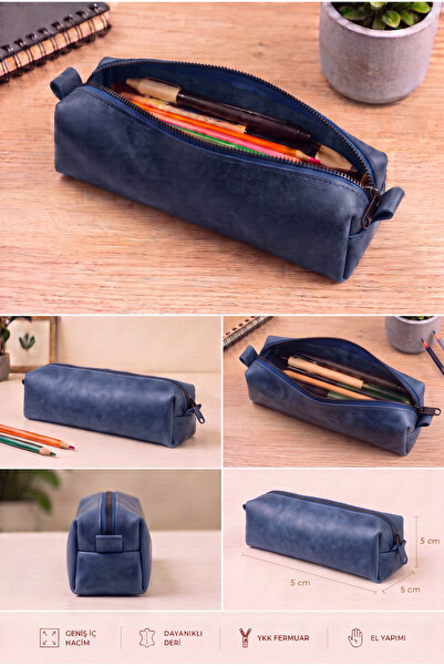 BeeBlack 100% Genuine Leather Pen Holder-Pencil Case Minimal-Wide Iron Zipper...