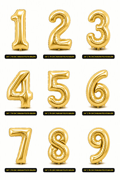 BalonArt Gold Yaş Balonu Büyük Boy 76 Cm Rakam Folyo Balon Doğum Günü Süsleme...