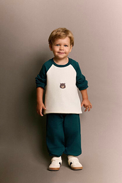 DeFacto Green Baby Boy Top and Bottom Set with Teddy Bear H8829A5/Gn246