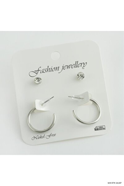 ZERO LAND Spt-Gld 4-Piece Crushed Hoop Earrings -2 Cm- (05134) Silver Color