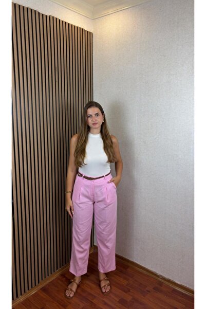 PEMBE KETEN PANTOLON