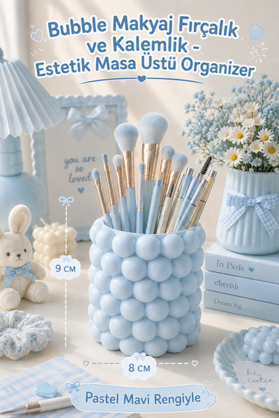 almalions Bubble Makeup Brush Holder and Pen Holder - Aesthetic Tabletop Orga...