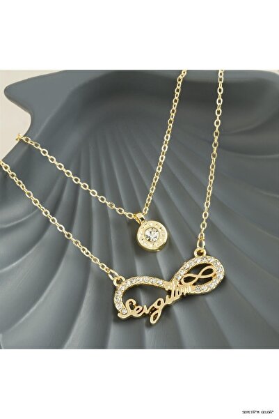 ZERO LAND Spt-Gld New Season Double Necklace with Infinity Lover Written (051...