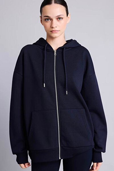 DeFacto Cotton Oversize Hooded Navy Blue Women's Sweatshirt V4233Az/Nv241