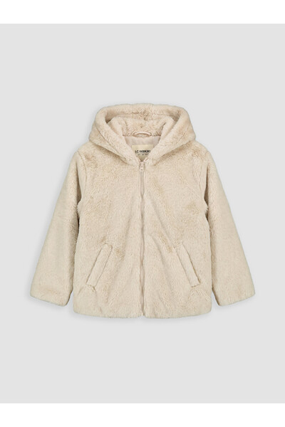 LC Waikiki Hooded Faux Fur Coat for Girls