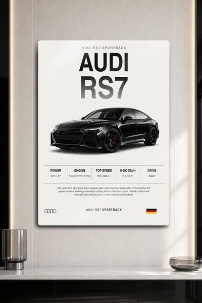 DekorHane Metalni štamp - Nemački crni luksuzni sportback automobil, tehničke...