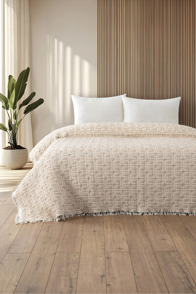 QUATTRO HOME Müslin Yorgan/Yatak Örtüsü - Bej 220x240 ÖLÇÜ / EBAT
