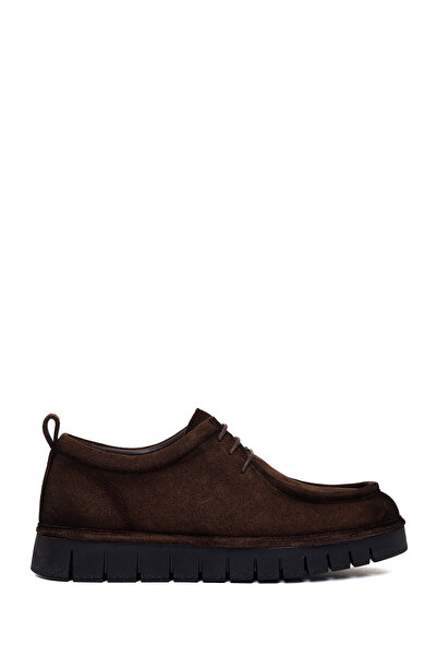Derimod Men's Brown Lace-Up Thick Soled Suede Leather Casual Shoes Wm680035Ds