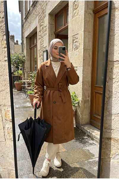Kirazca Butik Women's Waterproof Trench Coat with Belt Long Hijab Trench Coat...