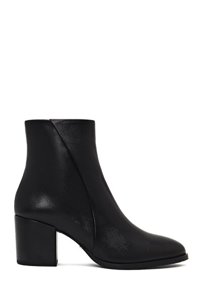 Derimod Women's Black Zippered Thick Heeled Leather Boots Wf210009Dv