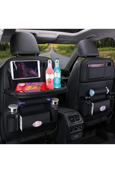 GENERAL Elephant Bot Classic Black Pu Leather and Wood Car Seat Organizer, Fo...