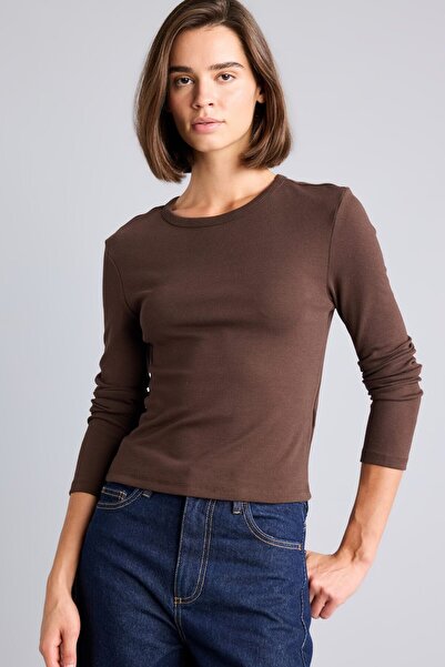 DeFacto Fitted Crew Neck Ribbed Long Sleeve T-Shirt E7797Ax26Au