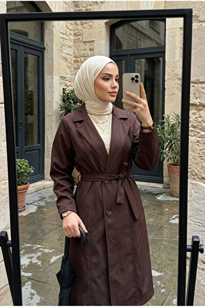Kirazca Butik Women's Waterproof Trench Coat with Belt Long Hijab Trench Coat...