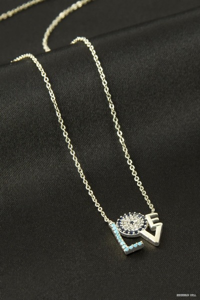 ZERO LAND Zngzrmll Love Written Zircon Stone Necklace (24415) Silver Color