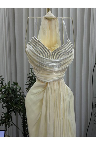 Boutique 219 فستان شيفون ليموني