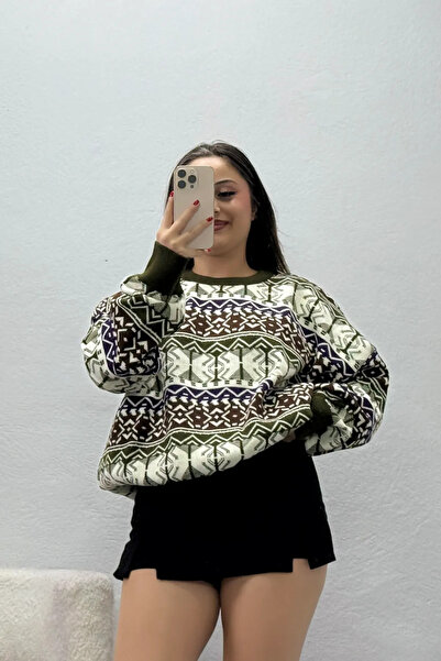 BELENDİR Women's Patterned Knitwear Sweater Khaki