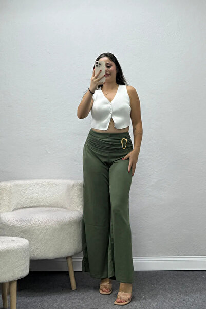 BELENDİR Women's Modal Buckle Pants Khaki