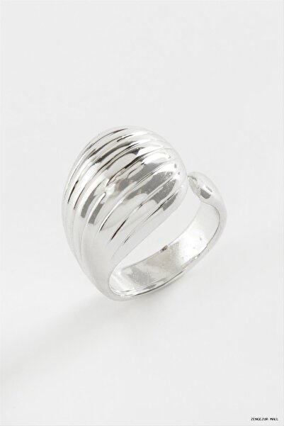 ZERO LAND Zngzrmll Striped Water Drop Metal Ring (25714) Silver Color