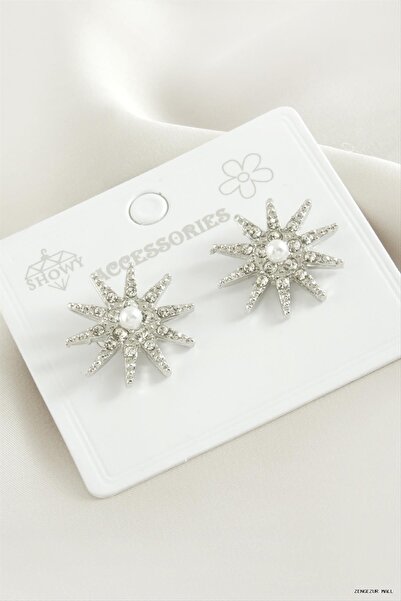 ZERO LAND Zngzrmll Star Pearl Rhinestone Metal Earrings (24912) Silver Color