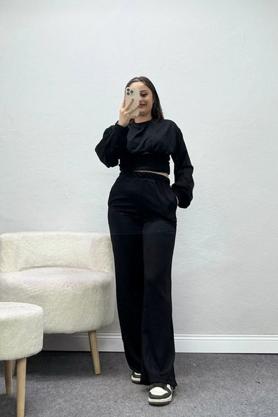 BELENDİR طقم نسائي مكون من قطعتين بتفاصيل كورساج باللون الأسود