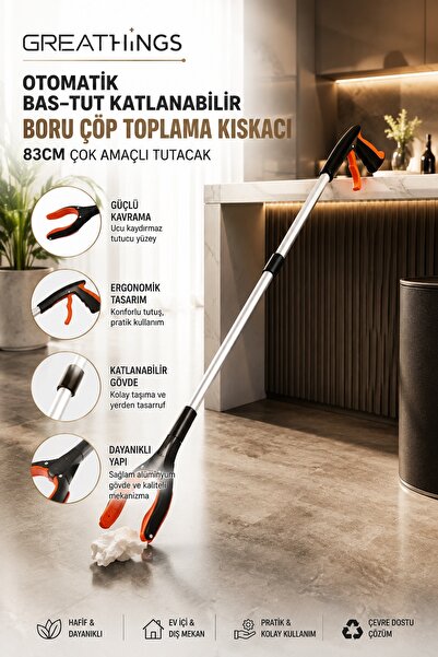 Greathings 83cm Katlanabilir Boru Çöp Toplama Kıskacı | Otomatik Bas-Tut Çok ...