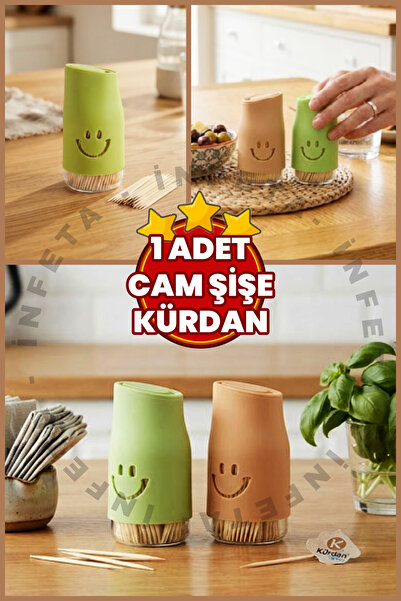 İnfeta 1 Adet Tuzluk Model Kürdan-Cam Şişe Kürdanlık Renkli Tasarım Kürdan