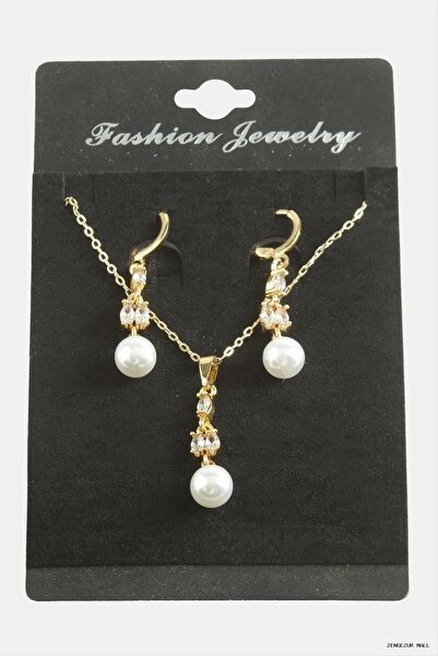 ZERO LAND Zngzrmll Flower Pearl Zircon Cubic Zirconia Set Necklace (31200) Si...