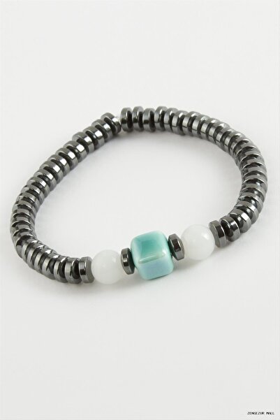 ZERO LAND Zngzrmll Orange & Hematite Natural Stone (31117) Bracelet Anthracite
