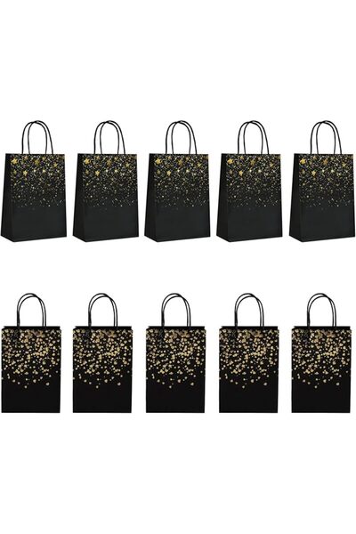 GENERAL Maikeela Black Paper Gift Bags with Gold Stars and Heart Pattern, 10 ...