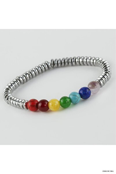 ZERO LAND Zngzrmll 7-Piece Natural Stone Chakra Bracelet (43112) Silver Color