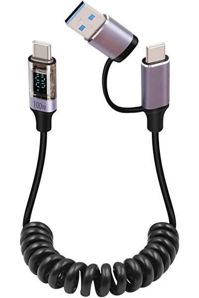 GENERAL Ferrelux 100W Pd Type C Fast Charging Cable Spring Coiled Type C to T...