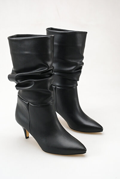 meyra'nın ayakkabıları Women's Drawstring Detailed Thin Heeled Short Boots Bl...
