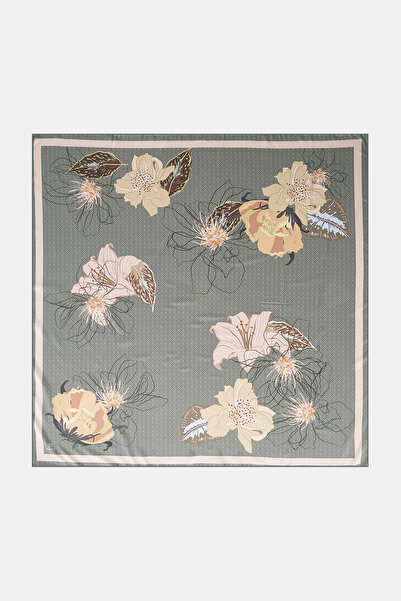 Kayra Floral Pattern Twill Scarf Island Tea