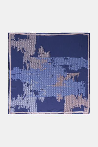 Kayra Mixed Pattern Twill Scarf Navy Blue