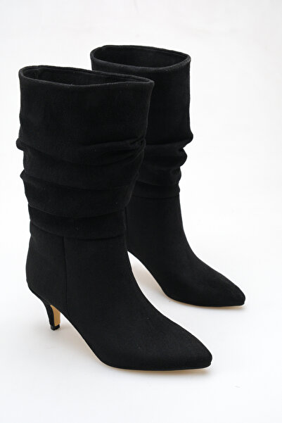 meyra'nın ayakkabıları Women's Drawstring Detailed Thin Heeled Short Boots Bl...