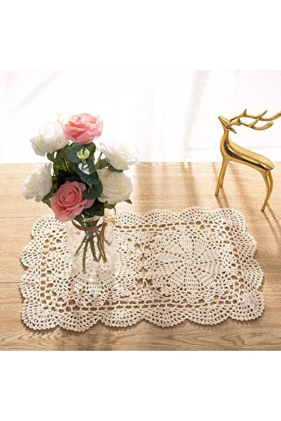 GENERAL Cotton Crochet Handmade Placemats 2Pcs 10.6X16.9 Inch Rectangular Lac...