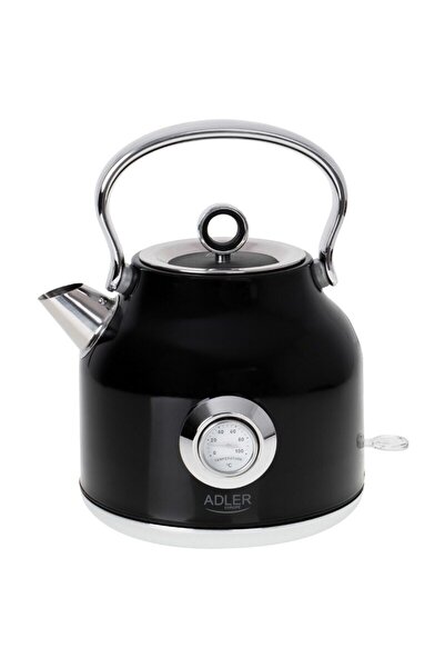 adler Fierbator electric cu termometru, 1.7 l, Inox, Negru, 2200 W, Design retro