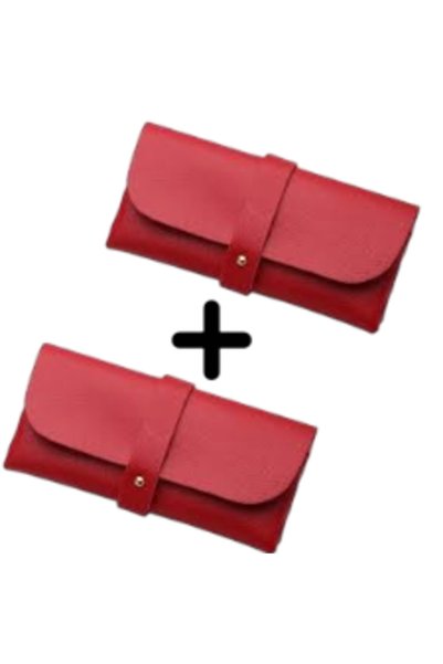 OEM Set of 2 red Leather cases with velvet interior for protecting glasses