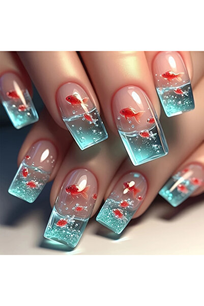Choice12 2425 24pcs/set Medium long fake nails Swan fish flowers for summer s...
