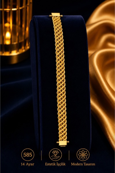 Aks Gold 14 Ayar Altın Örgülü Has Halka Bileklik 6,25 Gram 18,5 Cm