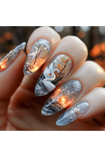 Choice11 2393 24pcs/set Medium long fake nails Swan fish flowers for summer s...