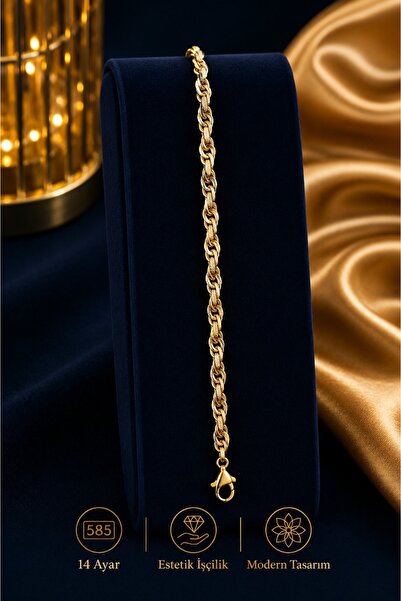 Aks Gold 14 Ayar Altın Hallow Bileklik 3,90 Gram 18,5 cm