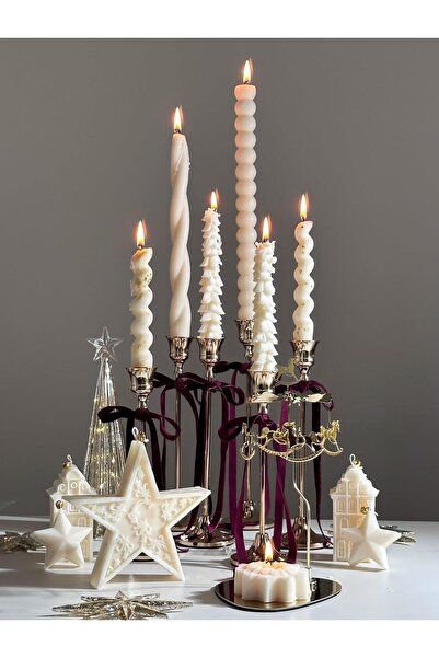 SCA CANDLE Dekoratif Mum Şamdanlık Mum 6 Adet Şamdanlık Mum + 1 Adet kar tane...