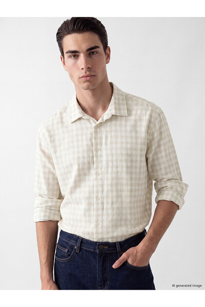 LC Waikiki Peak New Season Beige Regular Fit Plaid Men's Shirt
