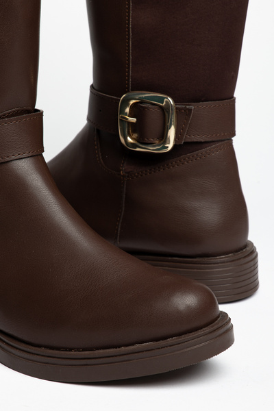 Bilalim Shoes Fabric Knee-High Boots with Buckle Detail D111