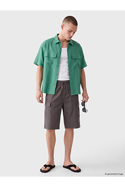 LC Waikiki Peak New Season Anthracite Men's Cargo Shorts with Elastic Waist