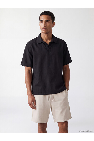 LC Waikiki Vizyon New Season Black Relax Fit Men's Textured Shirt