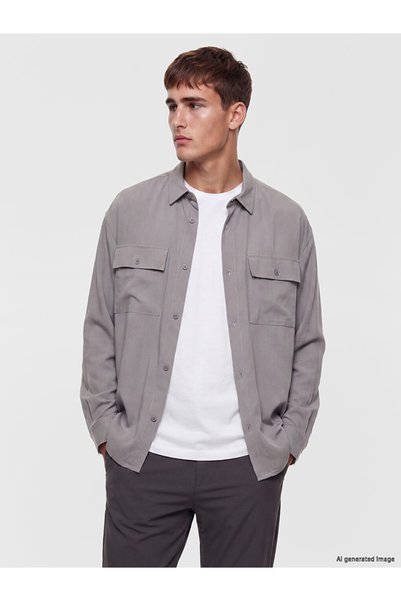 LC Waikiki Ozmarka New Season Gray Comfortable Fit Shirt Collar Men's Shirt