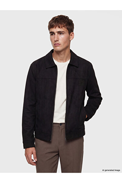 LC Waikiki Vizyon New Season Black Loose Fit Suede Look Men's Jacket