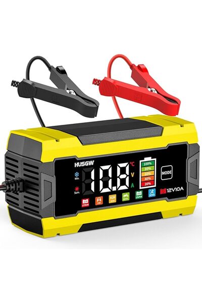 GENERAL Car Battery Charger 10A, 12V/24V, 7-Stage Charging Smart Lcd Display ...